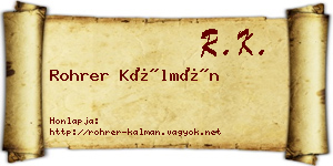 Rohrer Kálmán névjegykártya
